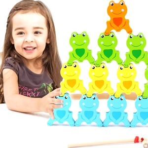 Gioco di Pesca <span class=keywords><strong>Montessori</strong></span> in Legno, Giocattoli Educativi, Set Popolare di Pesca con Rane in Legno - Product Image 4