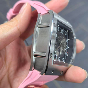 Men's <b>Skeleton</b> <b>Automatic</b> Mechanical <b>Watch</b>, Tonneau Shape Design, Pink Rubber Strap, Sports <b>Watch</b> - Product Image 4