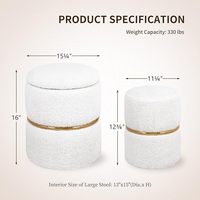 Pouf de rangement rond en fausse fourrure Lot de 2 tabourets de toilette rembourrés Repose-pieds avec siège tufté doux pour salon chambre