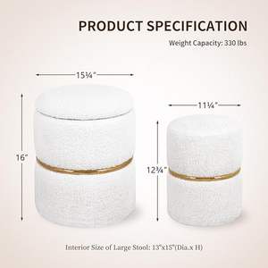 Pouf <span class=keywords><strong>de</strong></span> rangement <span class=keywords><strong>rond</strong></span> en fausse <span class=keywords><strong>fourrure</strong></span> Lot <span class=keywords><strong>de</strong></span> 2 tabourets <span class=keywords><strong>de</strong></span> toilette rembourrés Repose-pieds avec siège tufté doux pour salon chambre - Product Image 2