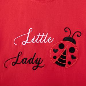 <span class=keywords><strong>Vestito</strong></span> da Bambina con Motivo <span class=keywords><strong>Coccinella</strong></span> Rossa, 100% Cotone, Maniche a Volant, Fiocco e Ricamo Applicato - Product Image 4
