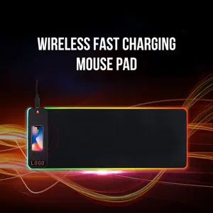 Alas mouse nirkabel dengan logo kustom, mouse pad komputer untuk gamer, alas mouse gaming LED RGB ukuran besar, pengisian daya nirkabel