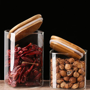 Frascos de especias de vidrio cuadrados de alta calidad con tapas de madera de bambú para juego de almacenamiento de alimentos de cocina - Product Image 5