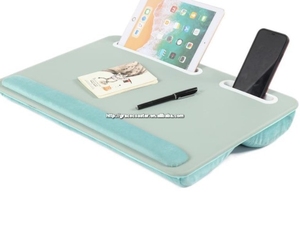 PU Leather <strong>Top</strong> Laptop Desk <strong>Lap</strong> Tray Wood Home Office Laptop <strong>Stand</strong> with Pillow Cushion for Bed Sofa for Writing and Drawing - Product Image 3