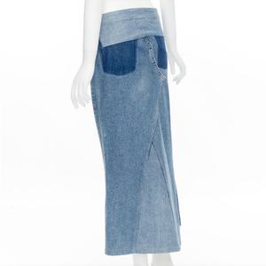 กระโปรงยีนส์ยาวสไตล์วินเทจ ตกแต่งแบบแพทช์เวิร์ค เอวต่ำ สำหรับผู้หญิง - Product Image 4