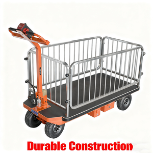 Chariot à plateforme électrique en acier à quatre roues robuste, design pliable pour le transport de marchandises industrielles, logistique d'entrepôt (OEM - Product Image 3