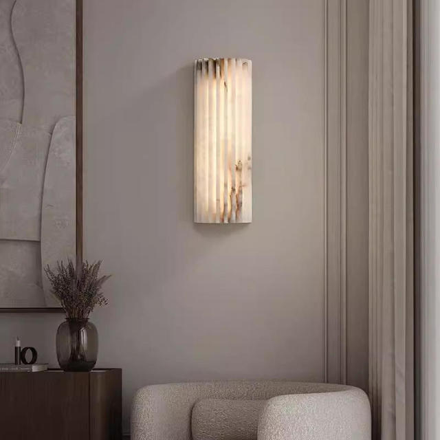 BGST Minimalist Vertical Ribbed Alabaster Wall Sconce Spanish Marble Indoor Wall Lamp for Home Hotel Bedroom Background Lighting
