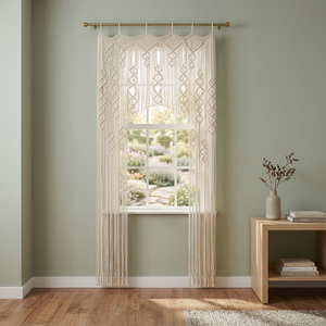 Nouveau style de rideau en macramé bohème fait main, motif vague, avec occultation totale pour toile de fond de mariage, rideaux et cantonnières pour fenêtres et portes - Product Image 3