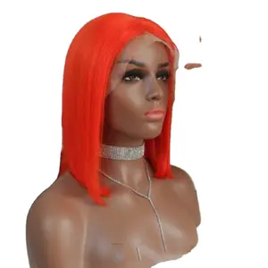 100% मानव बाल नारंगी रंग के साथ लघु पूर्ण फीता मलेशियाई सीधे कुंवारी मानव बाल विग बच्चे बाल
