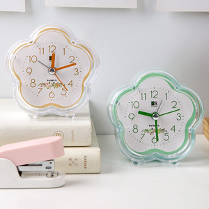 Petal Shape Alarm <b>Clock</b> <b>Mechanical</b> Desktop <b>Clock</b> For Bedroom Student Use Single Sided Green Color 5cm Thickness - Product Image 3