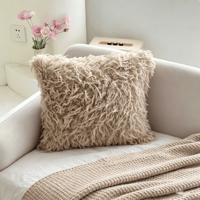 Coussin décoratif en fausse fourrure beige, coussin moelleux et duveteux pour canapé, lit, salon