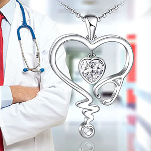 Collana con Ciondolo a Forma di Stetoscopio e Battito Cardiaco per Donne, Gioielli alla Moda - Product Image 6