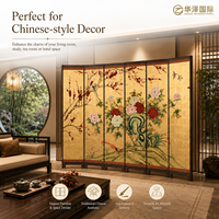 HUAZE Paravent décoratif oriental noble en feuille d'or, nature morte peinte à la main, thème Printemps de prospérité, avec cadre en bois et encre