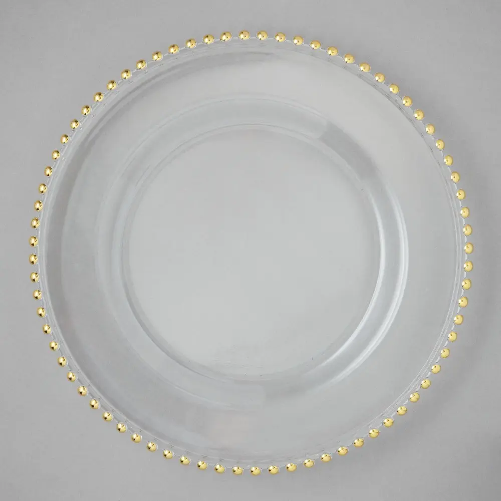 Temizle düğün altın cam tabaklar toptan gümüş boncuklu düğün dekorasyon için suplalar yemek seti