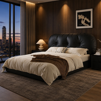 Lit rembourré style French Toast, noir, en cuir Panna de luxe, avec rangement, cadre de lit moderne, lit double pour petit espace, appartement
