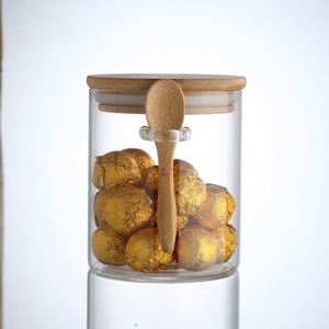 Wholesale High Borosilicate Glass Storage Jar Round Airtight Food Container with Bamboo Lid and Spoon for Cookie Sugar <b>Pantry</b> - Product Image 5