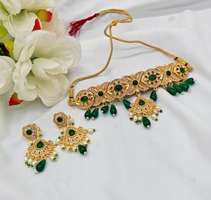 ชุดเครื่องประดับโชคเกอร์ประดับลูกปัดมุกชุบทองทองเหลืองสีสำหรับงานแต่งงานสร้อยคอพร้อมต่างหู - Product Image 1