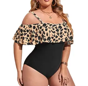 Hot Sale 2022 Sexy Women Plus Size Swimwear Leopard Bikini Beachwear One Piece Large Size Bandage Lace Swimsuit For Fat Lady