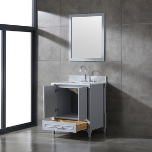 Meuble-lavabo autoportant en bois massif de style ferme moderne avec miroir encadré inclus, résistant à l'eau et écologique, idéal pour appartement - Product Image 3