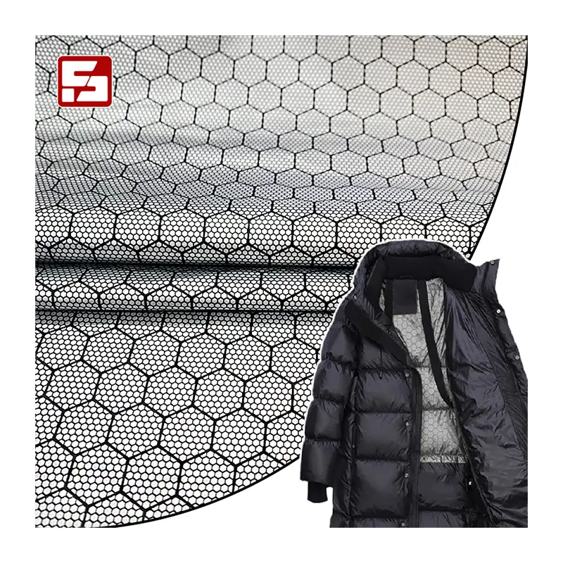 Doublure de veste en duvet tissu nid d'abeille graphène argenté tissu 100% nylon taffetas pour manteau chaud/veste