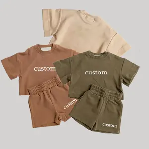 Summer Children Tracksuit Set 2 Piece 100%Cotton Tee Shirt Oversize Cargo Shorts Jog Custom T Shirt And Shorts Kids Streetwear