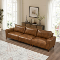 Canapé modulaire sectionnel 3 places en cuir PU marron moderne, idéal pour salon, petit appartement ou hôtel