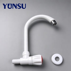 Robinet de cuisine économique blanc en plastique à poser sur comptoir, avec cartouche céramique, design minimaliste, idéal pour les projets immobiliers - Product Image 5