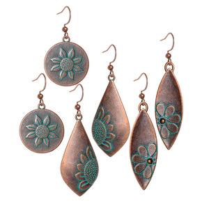 Boucles d'oreilles pendantes vintage en alliage, plaqué bronze antique, motif floral, bijoux de fête pour femmes, boucles d'oreilles tendance - Product Image 5