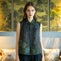 Gilet chinois en soie haut de gamme pour femme, style héritage, broderie florale Xiangyun, col montant, simple boutonnage, 7868