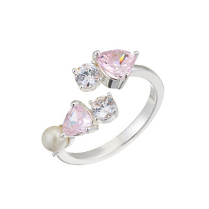 Heart Shaped Open <b>Ring</b> With Zircon And Glass Pearl Adjustable For Index <b>Finger</b> Sweet Cool Layered Jewelry Gift - Product Image 5