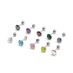 ต่างหูแฟชั่นไทเทเนียม ASTM F136 ทรงกลม ประดับ<span class=keywords><strong>เพชร</strong></span>คิวบิกเซอร์โคเนียหลากสี ป้องกันการแพ้ แบบเกลียวหลัง สำหรับเจาะหู - Product Image 3
