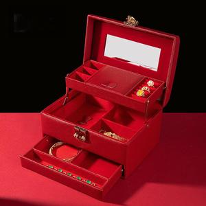 Vintage PU Leather Jewelry Storage Case with Drawer <b>Large</b> Capacity Wedding <b>Gift</b> <b>Box</b> for Pendant Ring Necklace Earrings - Product Image 3