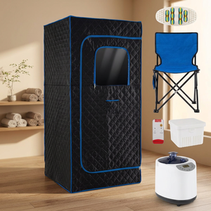 Tente de sauna domestique bleue extra large avec chaise pliable, vapeur à 360 degrés, installation sans outil, capacité de 220 lb, couverture incluse - Product Image 3