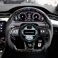 Volant en cuir perforé en carbone forgé avec surpiqûres bleues et palettes de changement de vitesse magnétiques pour VW Passat B8 Magotan Arteon CC