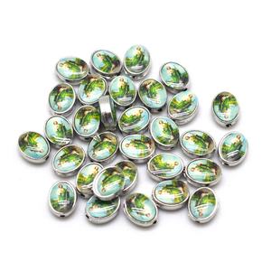 סיטונאי מצופה סגסוגת דתי מצופה זהב צורה סגלגל חרוז מתכת חרוז עם שני מדבקה תכשיטים תליונים - Product Image 2