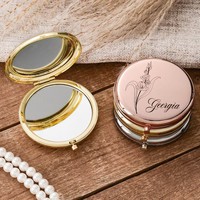 Miroir compact personnalisé avec logo, couronne florale, nom et date, miroir de maquillage rond, cadeau souvenir pour mariage, demoiselle d'honneur, demande en mariage