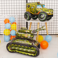 4D Tank Engineering Car Excavator Car Assemble Foil Balloon Stand Boy Baby's First Birthday Decoration
