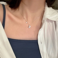 Collier en argent sterling S925 avec perle, croix, lune et étoile, chaîne en corde, design luxueux, cadeau idéal pour petite amie