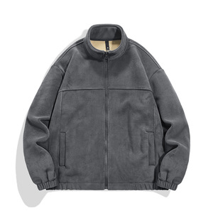 Veste cardigan chaude d'hiver décontractée pour hommes, couleur unie, sweat-shirt doublé polaire à la mode, manteau épais à col montant, couche supérieure - Product Image 2