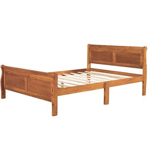 DB Solid Oak Wood Full-Size Platform Bed with Headboard & <b>Wooden</b> <b>Slat</b> Support Modern Design for Home Bedroom Furniture - Product Image 4