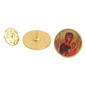 0.7英寸金色圆形希腊基督教东正教圣母玛利亚激情帕纳基亚苏梅拉翻领别针