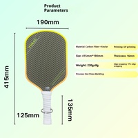 Ensemble de raquettes de pickleball MMF en fibre de carbone Kevlar 16 mm 42 cm, pressées à chaud, intégrées, 220 g, OEM personnalisable, entraînement pour adultes