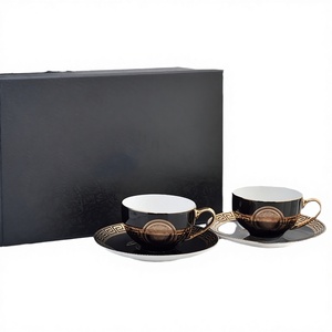 Juego de Tazas <span class=keywords><strong>y</strong></span> Platos de Porcelana Ecológica para <span class=keywords><strong>Café</strong></span>, Diseño Moderno <span class=keywords><strong>y</strong></span> Lujoso con Acabado Negro, para Té de la Tarde, en Caja de Regalo de 2 Piezas - Product Image 4