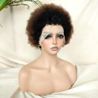 Perruque Lace Front 13x4 sans colle, prête à porter, cheveux humains vierges indiens, afro bouclés courts de 6 pouces, avec baby hair, 175g, perruques courtes en cheveux humains