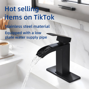 Robinet de lavabo cascade tendance <span class=keywords><strong>TikTok</strong></span> - Acier inoxydable 304, céramique, noir mat, finitions or brossé de luxe, économie d'eau - Product Image 2