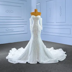 Vestido de novia de encaje transparente con cuentas hechas a mano, nuevo diseño, mangas sueltas
