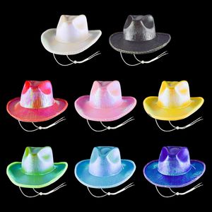 Disco inalámbrico luminoso LED <span class=keywords><strong>rosa</strong></span> brillo <span class=keywords><strong>novia</strong></span> vaquera sombrero brillo al por mayor fiesta de boda neón transparente LED sombrero de vaquero para mujeres y hombres - Product Image 2