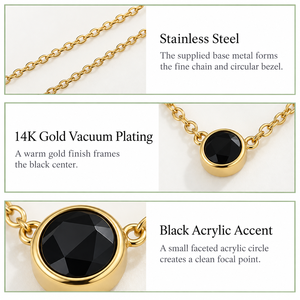 Collier pendentif rond noir en acier inoxydable et acrylique, plaqué or 14 carats sous vide, variantes or et argent - Product Image 4