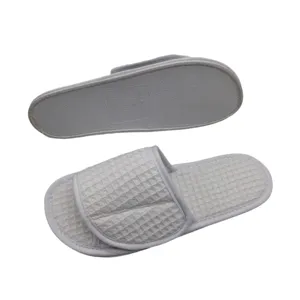 OEM customized women indoor waffle hotel spa travel white slipper ladies memory foam slipper TPR outsole room slipper