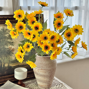 Fleur artificielle en soie Yasunobu, tournesol jaune, 12 tiges simples, décoration pour mariage et maison - Product Image 3